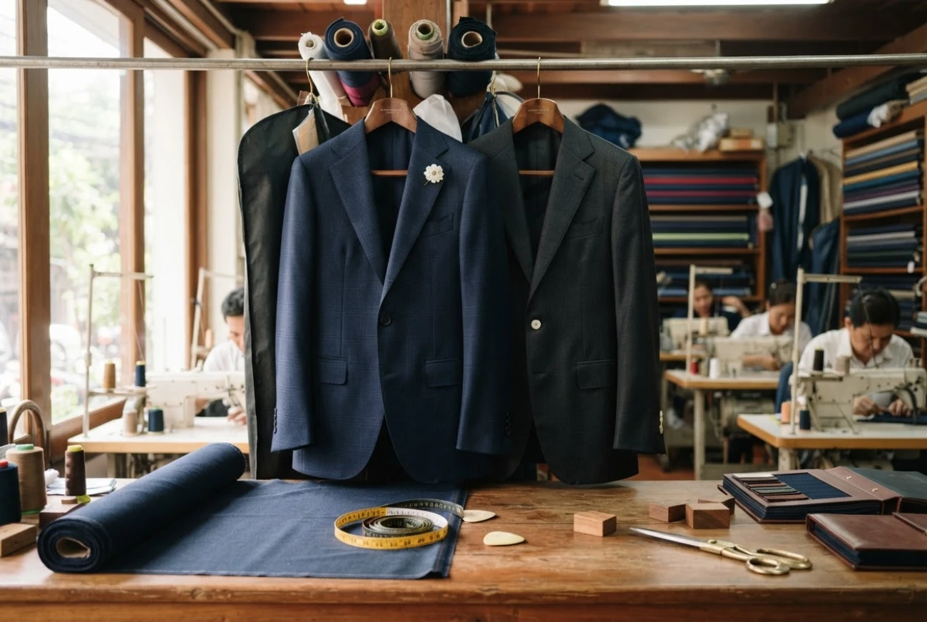 bespoke suits at a Bangkok tailor workshop