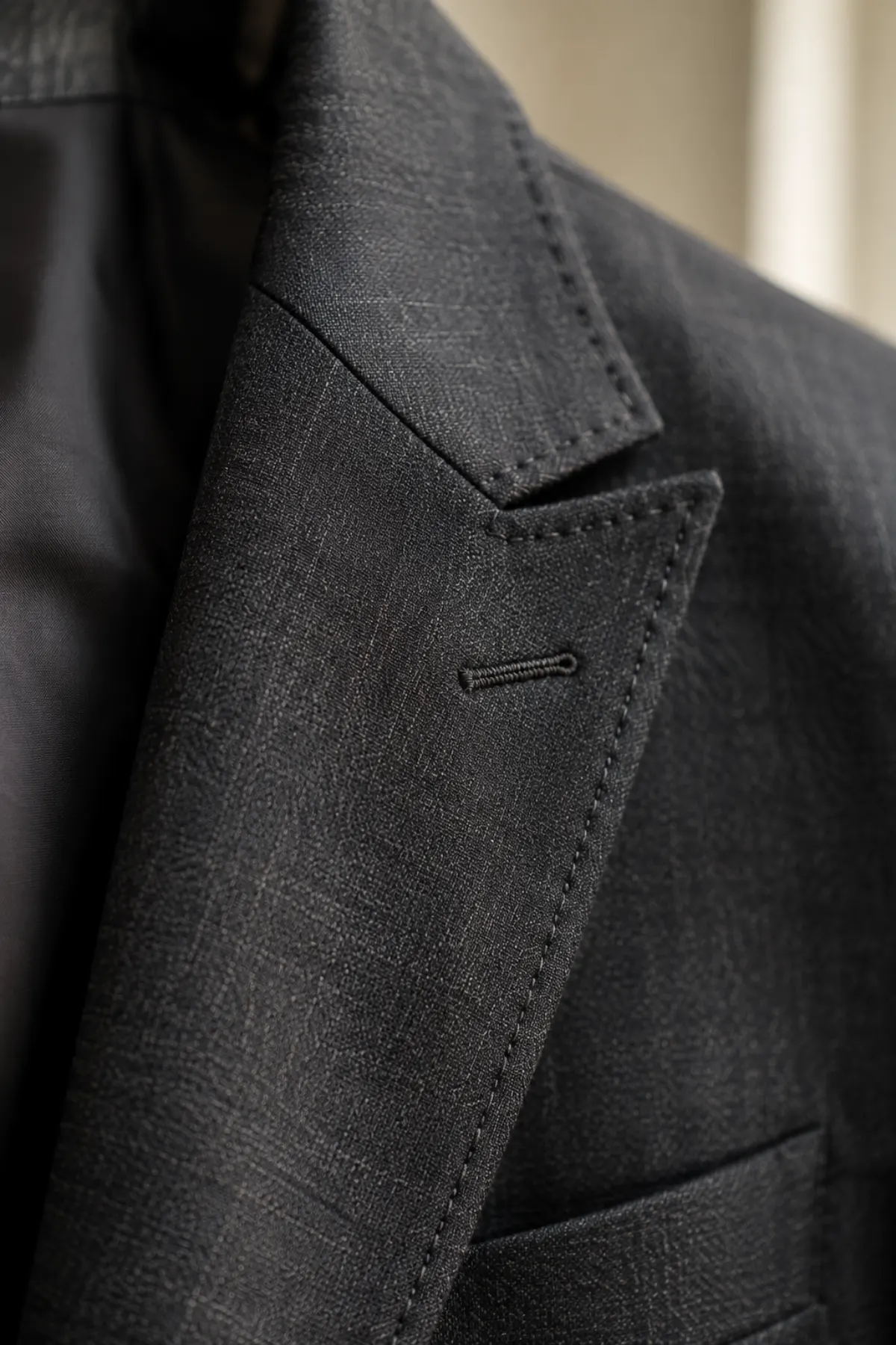 Peak lapel detail on one of our wedding suits in Bangkok